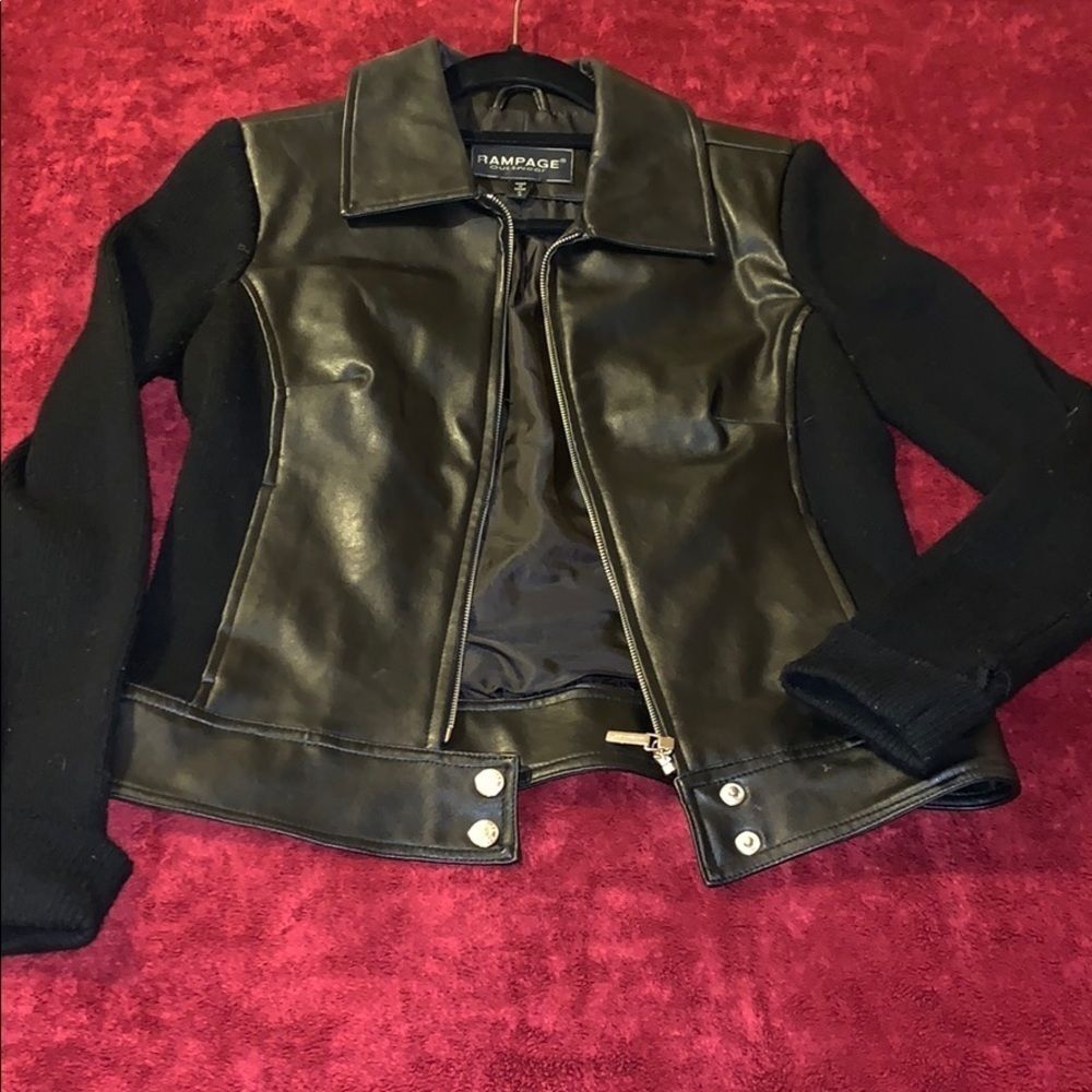 Rampage Black Vegan Leather Motorcycle Jacket Sweater Combo Small